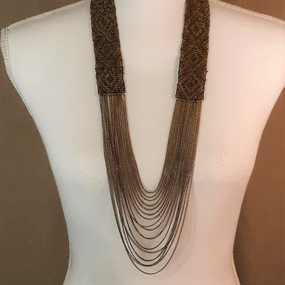 Geometric Pattern Loom Beaded Earth Tone Necklace - Picture 1 of 13